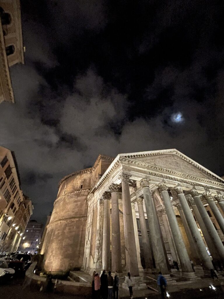 A winter moon appears over the majestic Pantheon. The historic building is a short walk from the UW Rome Center.